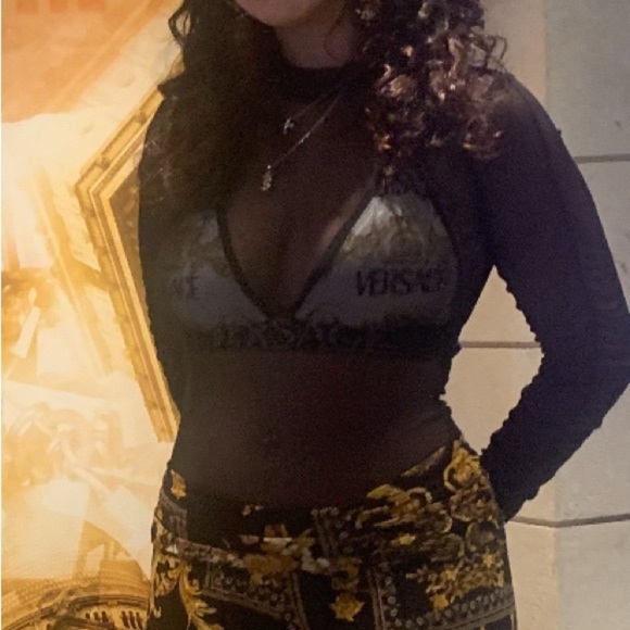 Black Mesh Bodysuit with High Neck and Long Sleeves - Picture 2 of 5